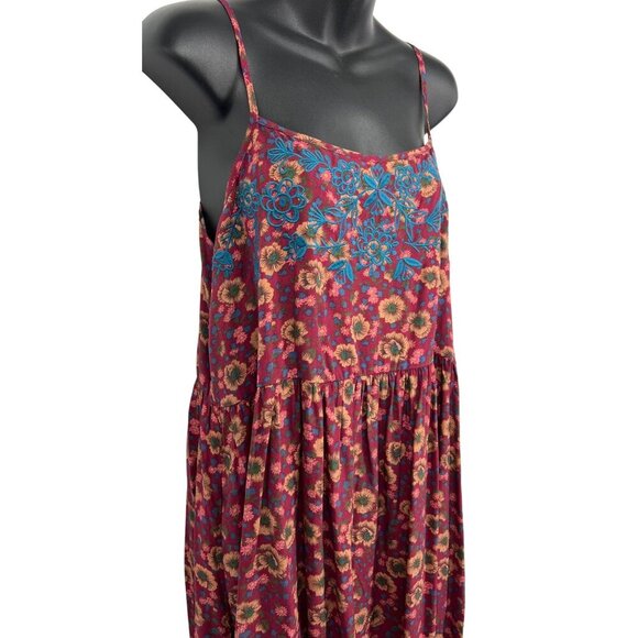 Natural Life Womens Medium Floral Sundress Embroidery Red Blue Boho - Picture 3 of 8
